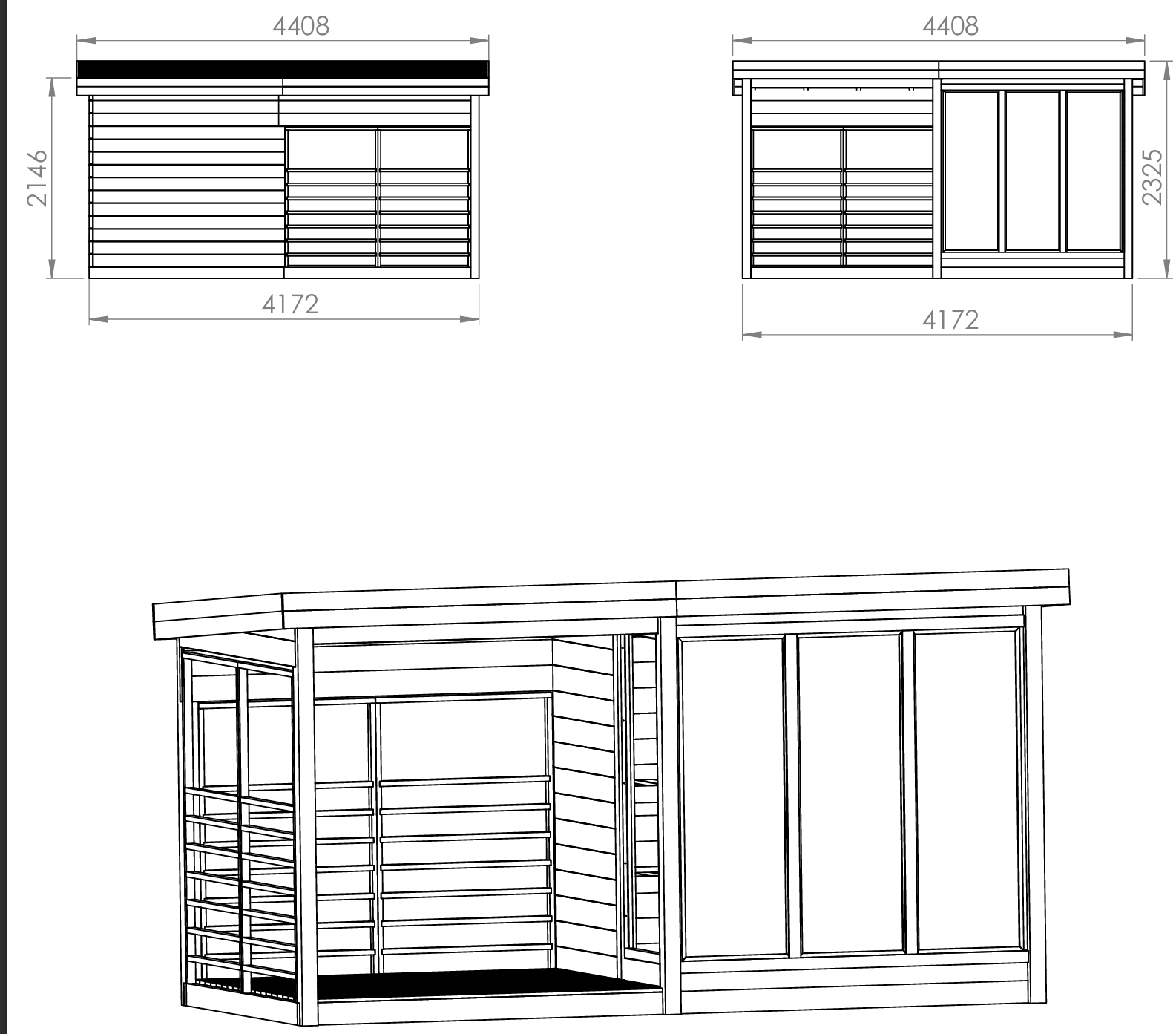 Saunamo Sauna Deluxe Terrace con facciata vetrata e terrazza coperta.