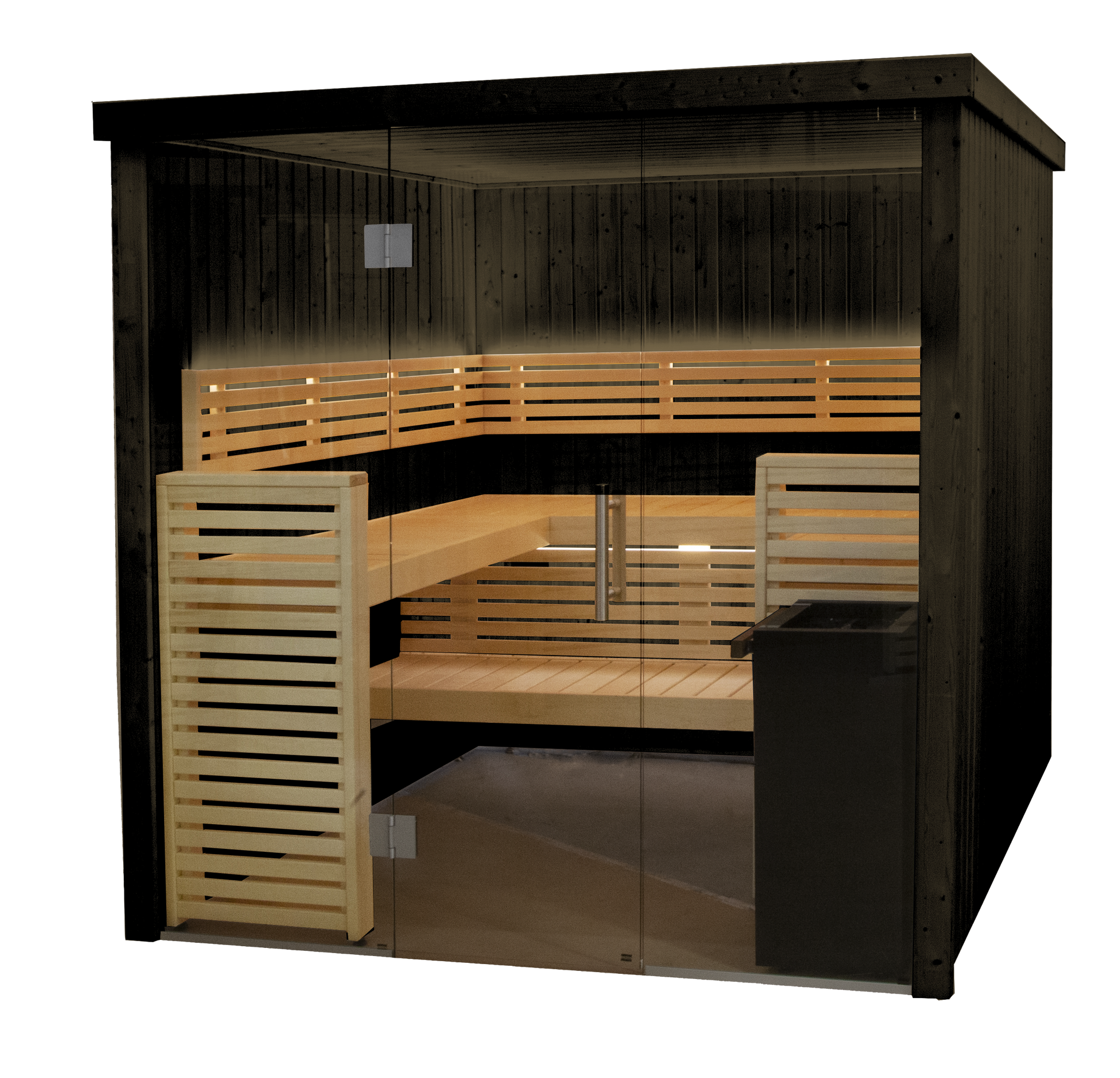 Sauna Fenix con porta in vetro temperato.