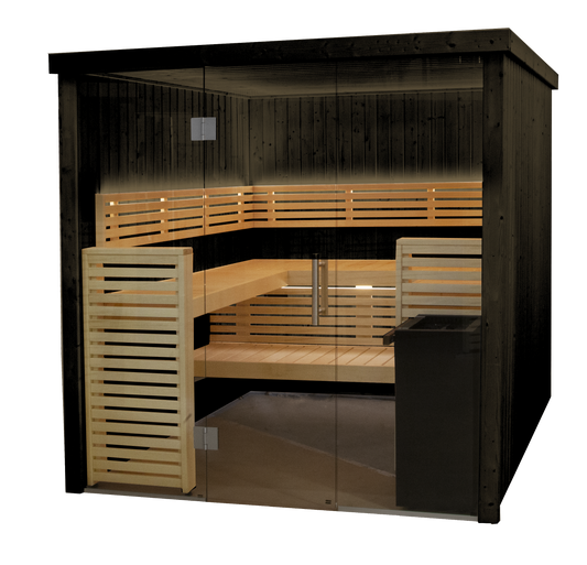 Sauna Fenix con porta in vetro temperato.