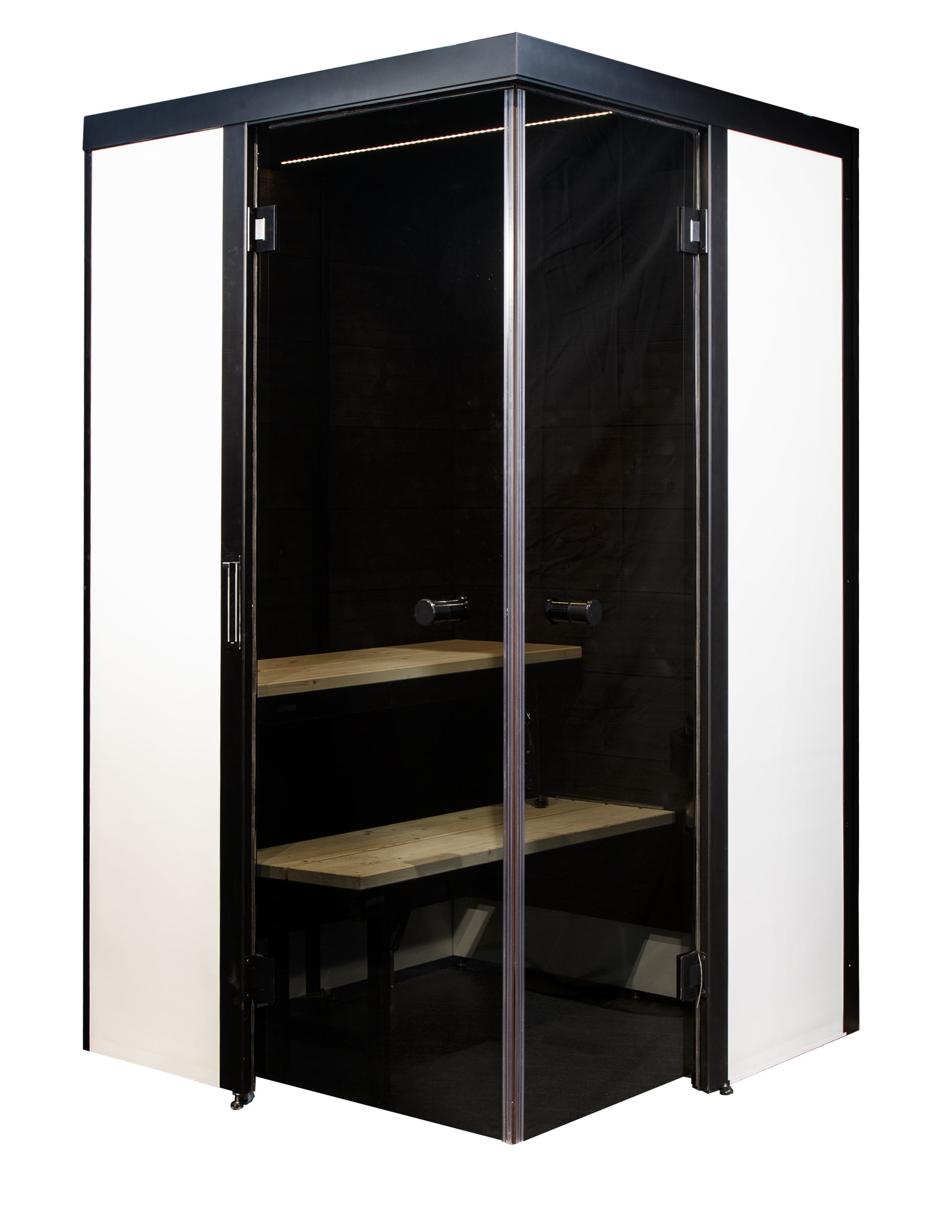 Sauna compatta Smart Fold con porte in vetro.