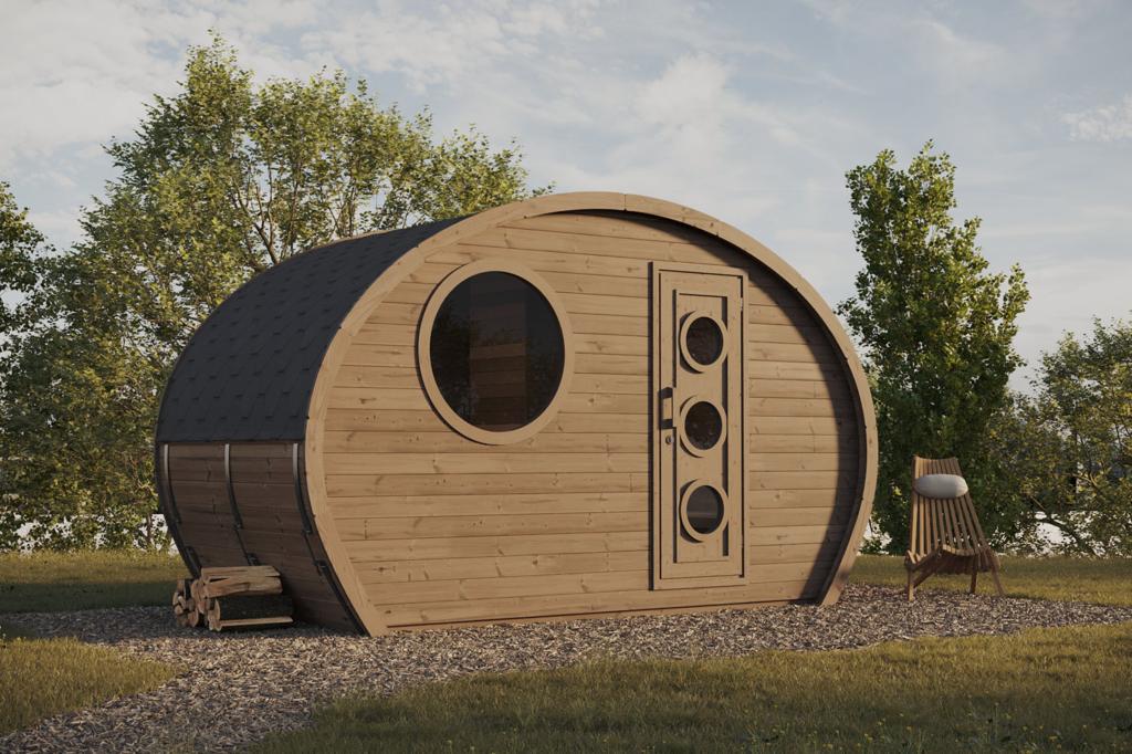 Saunamo Sauna esterna Hobbit 195 con design rustico.