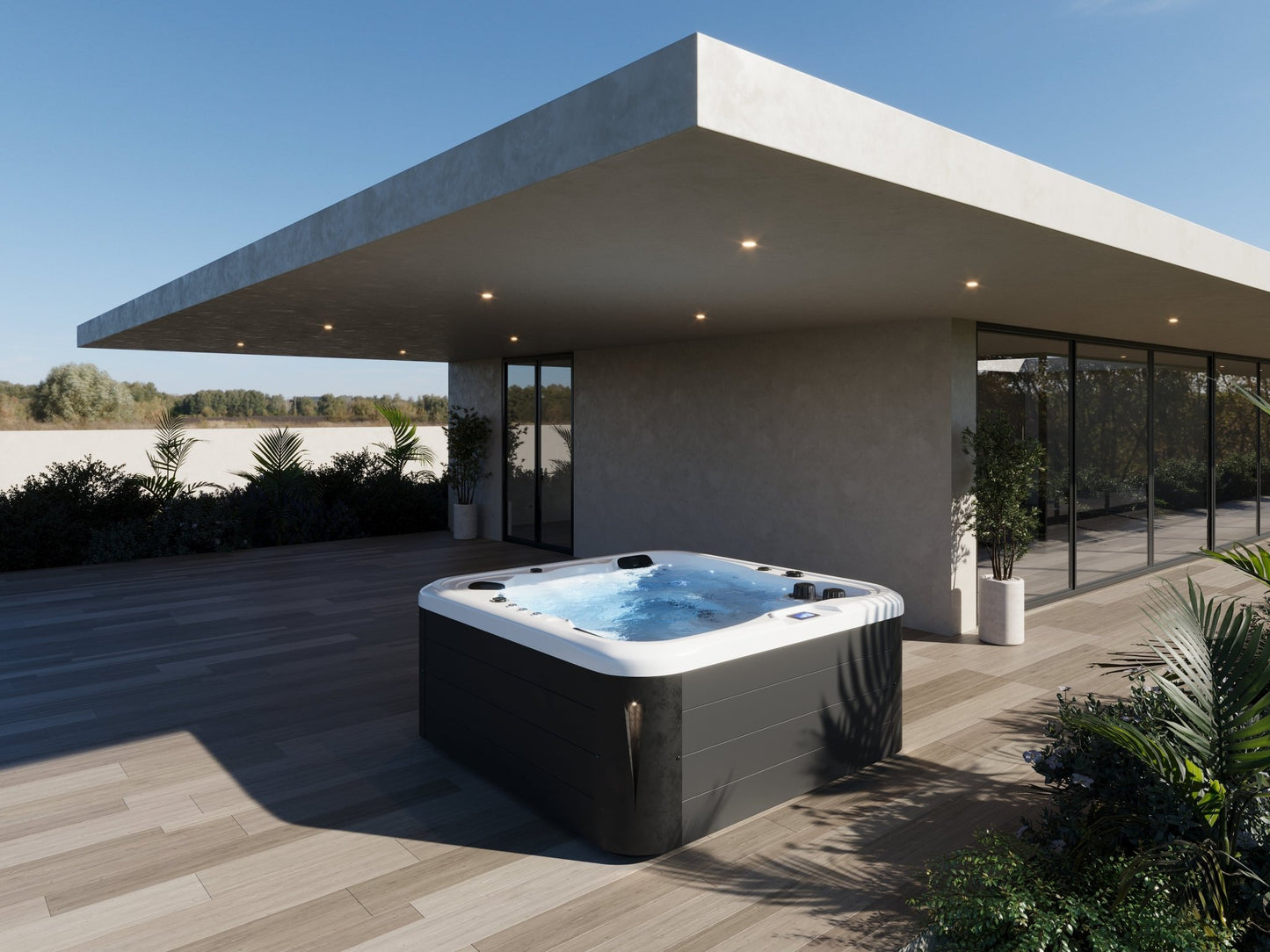 Jacuzzi esterna doppia 520 su un ponte.