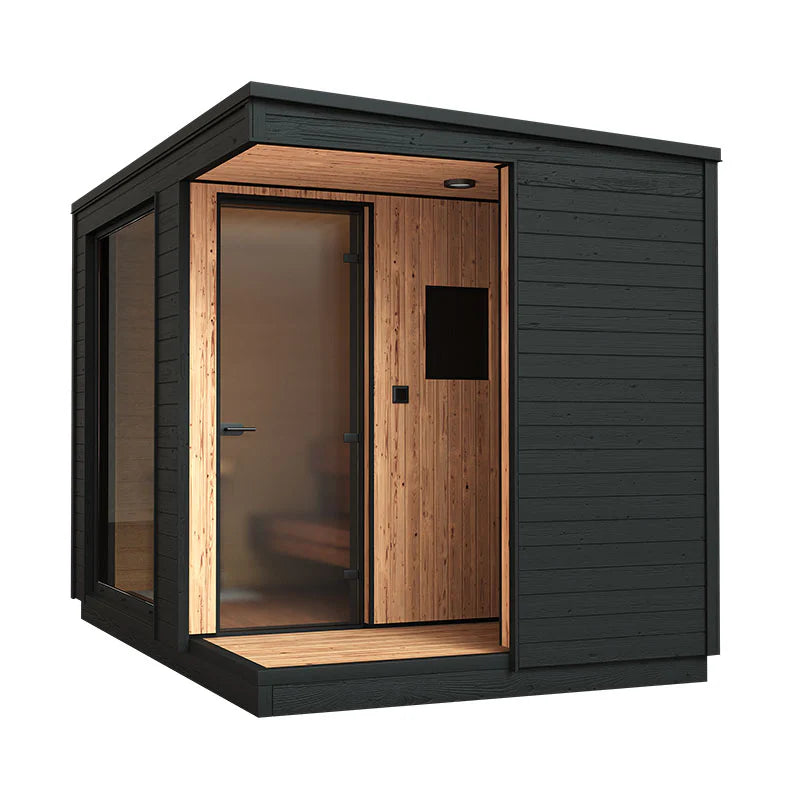 KUUT Sauna elettrica esterna L con doccia con porta in vetro.