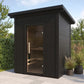 Saunamo Sauna Box con porta in vetro e design chiuso.