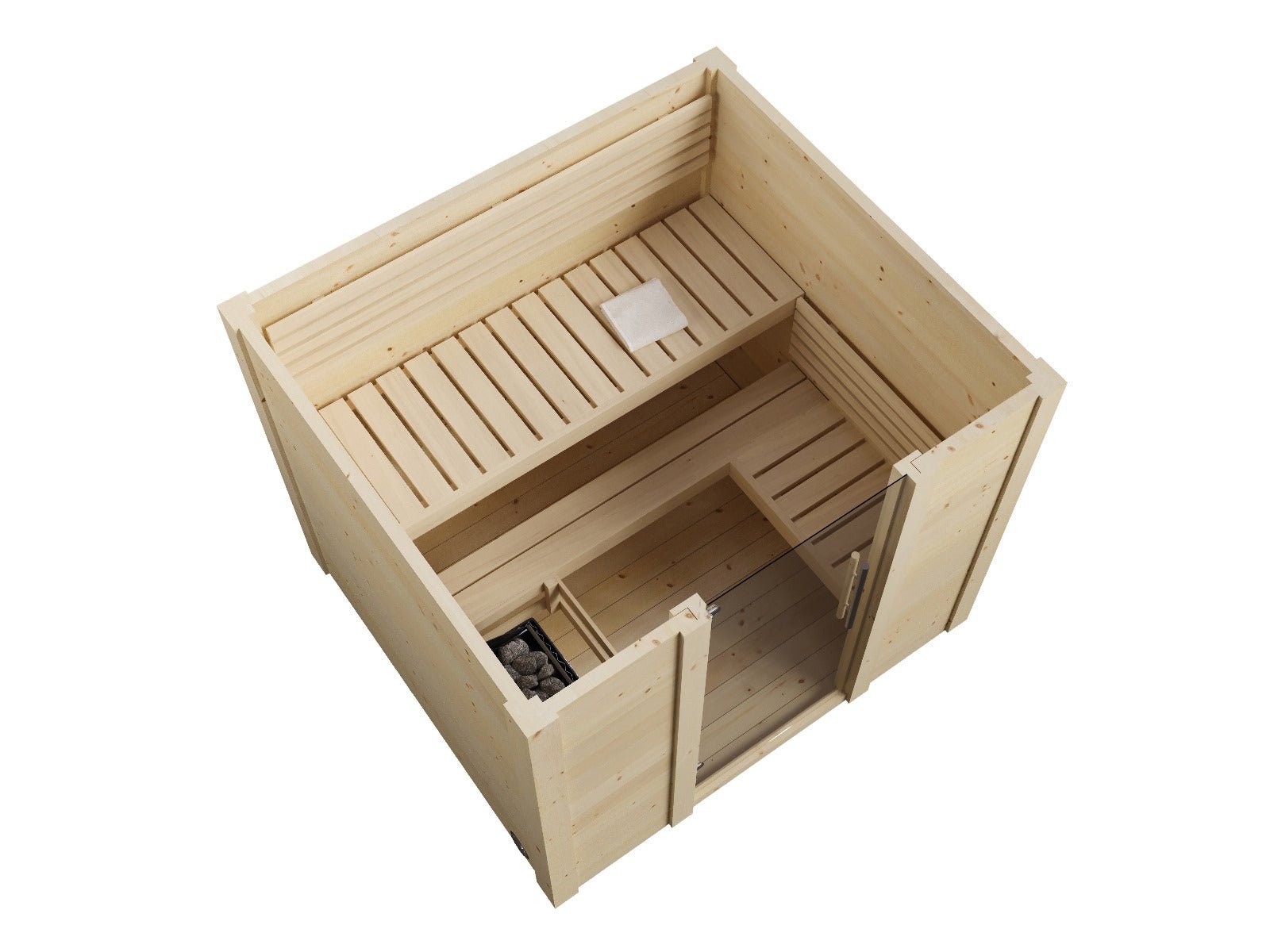 Saunamo Box sauna con porte in vetro.