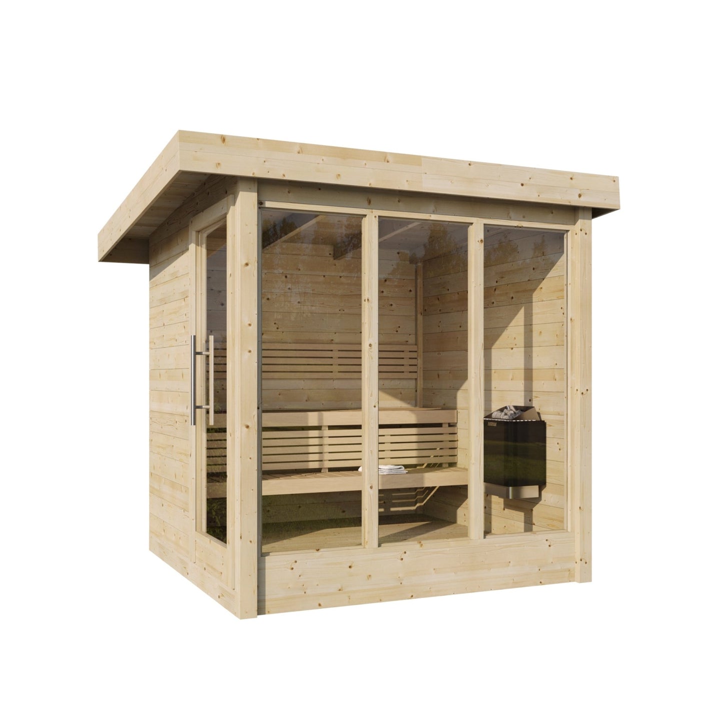 Saunamo Sauna esterna Deluxe con porte in vetro.