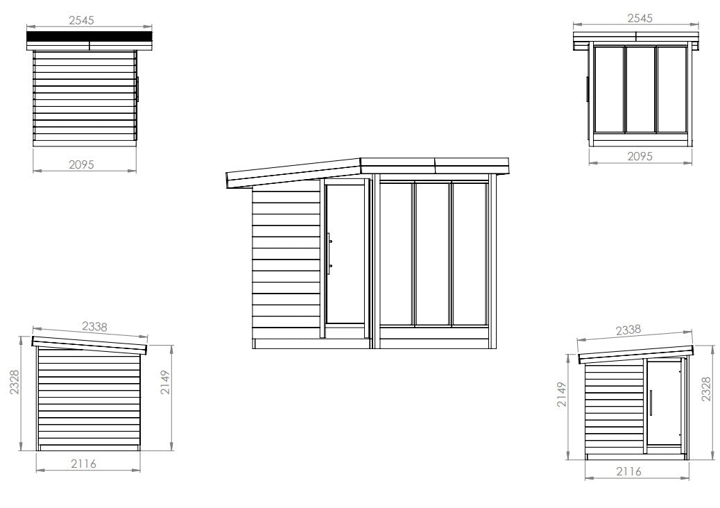 Saunamo Disegno tecnico della sauna esterna Deluxe.