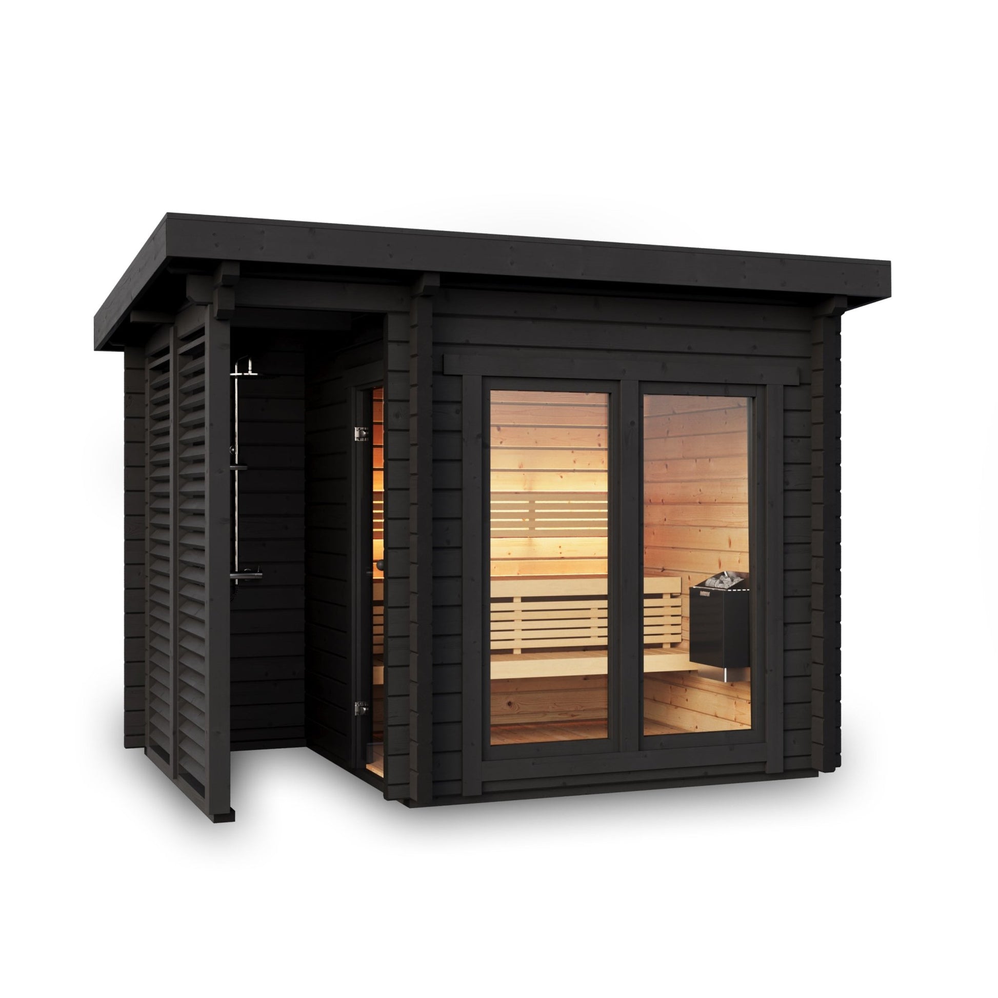 Saunamo Sauna Deluxe Plus in legno di abete con porta in vetro.