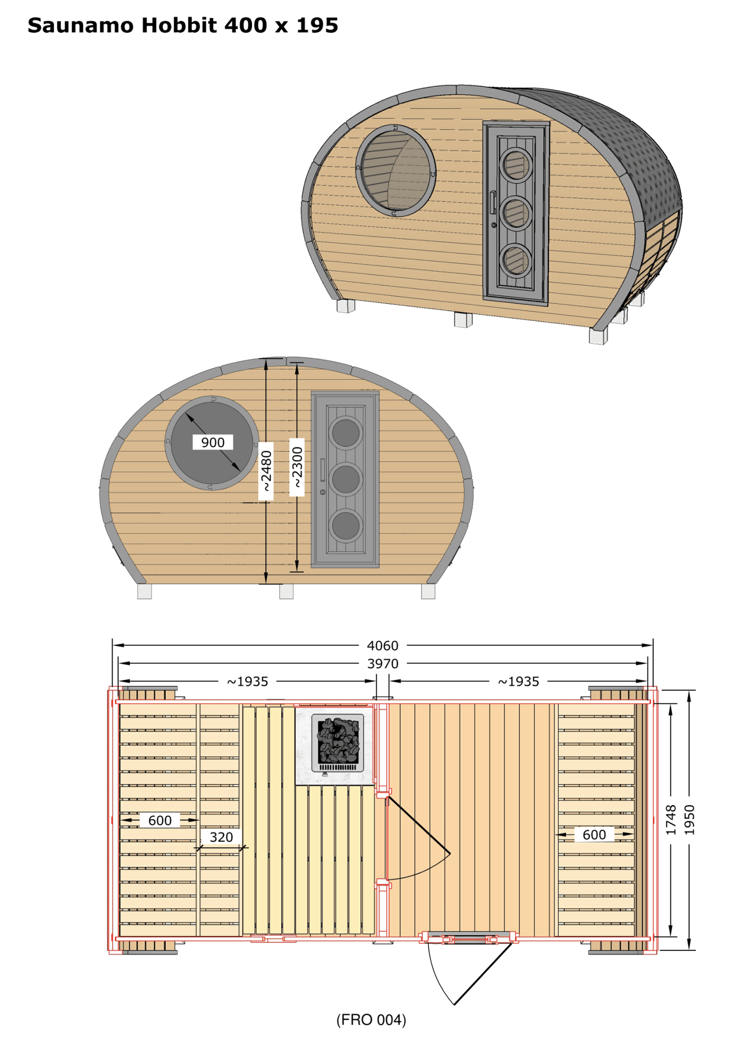 Saunamo Sauna esterna Hobbit 195 in legno con design rustico e curvo.