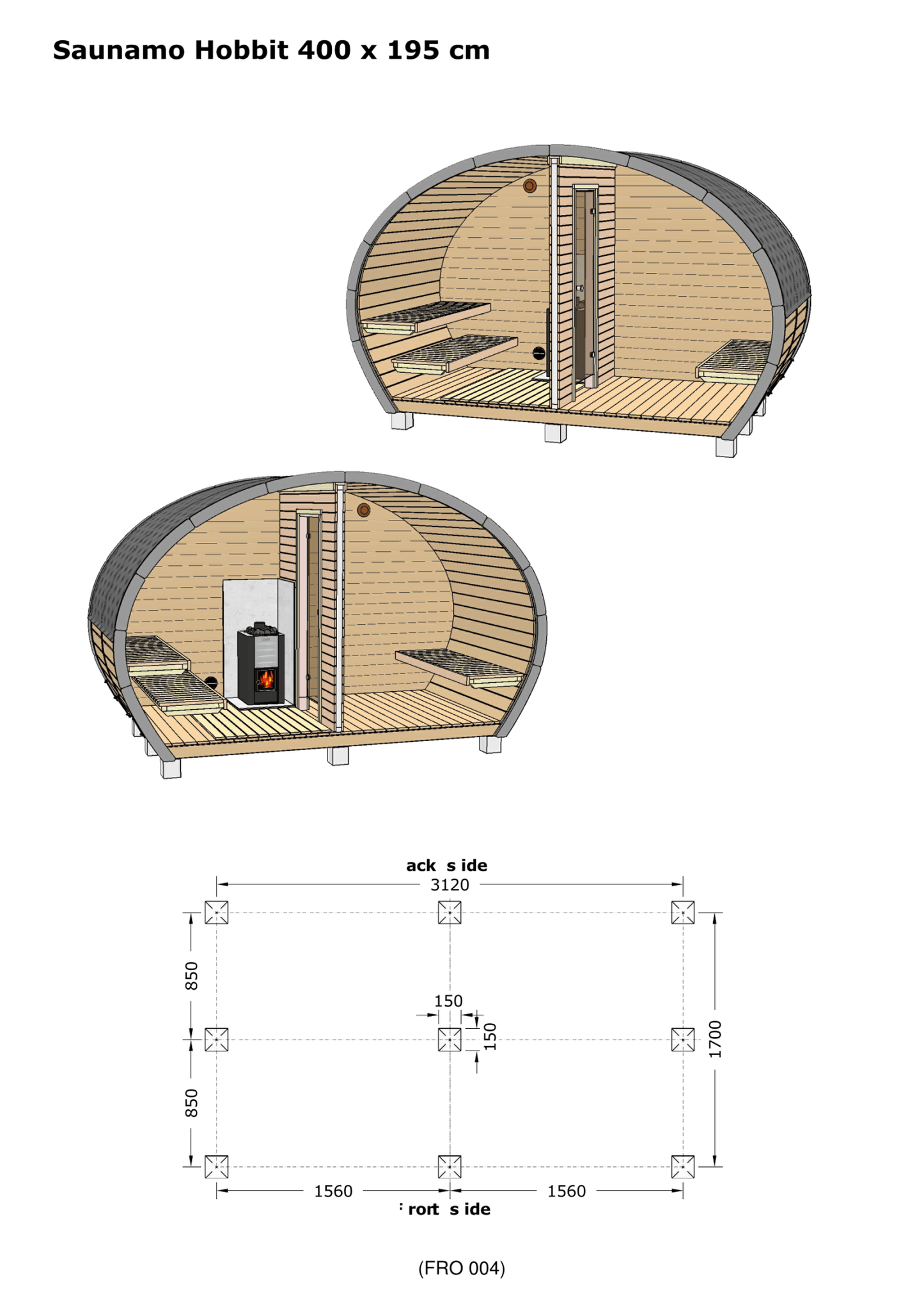 Saunamo Design della sauna esterna Hobbit 195.