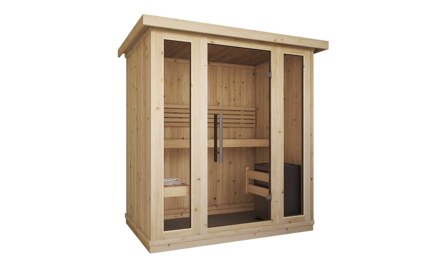 Mini sauna interna con porte in vetro temperato.