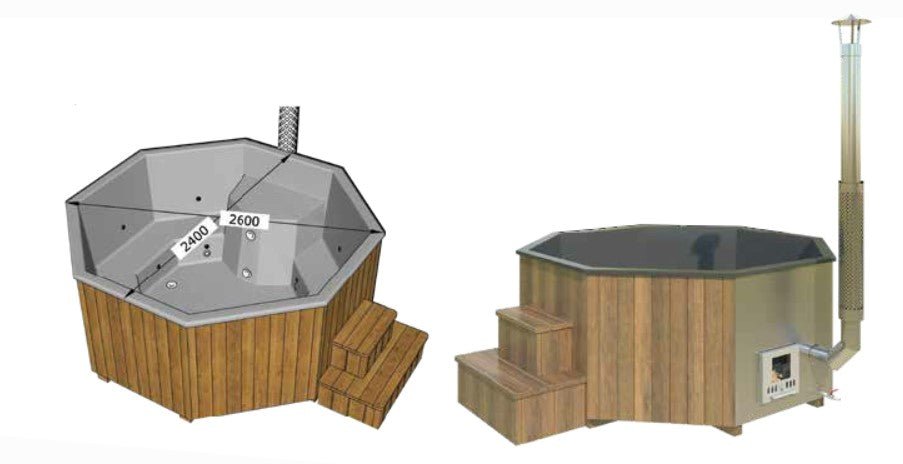 Saunamo Vasca idromassaggio Thermalux 240 con scala in legno.